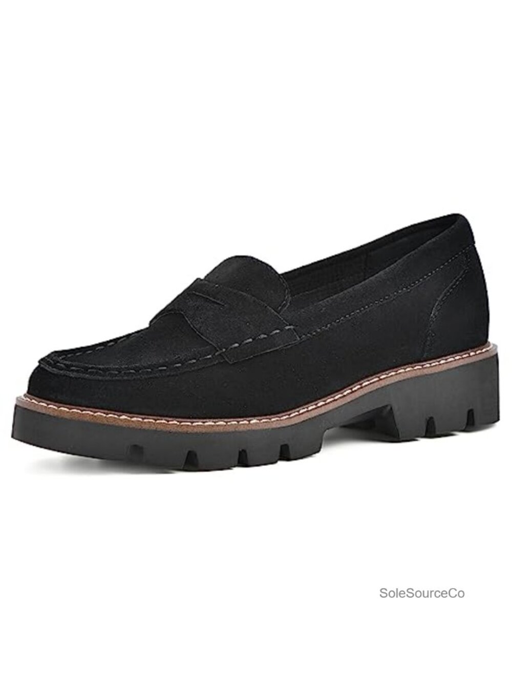 Women's Suede Penny Loafer with Cushioned Insole and Lug Outsole for Walking